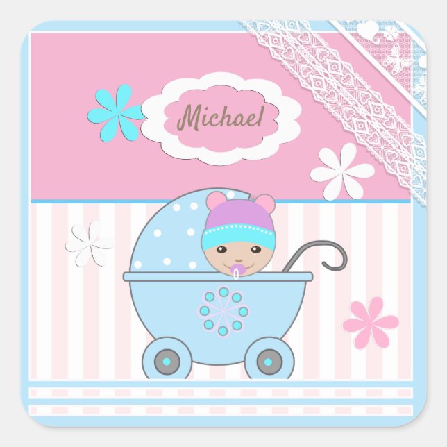 Pegatina Cuadrada Scrapbook for boy, álbum de fotos para boy (Anverso)