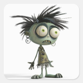 Pegatina Cuadrada Scrappy Ghoul - Punk esquelético Zombie