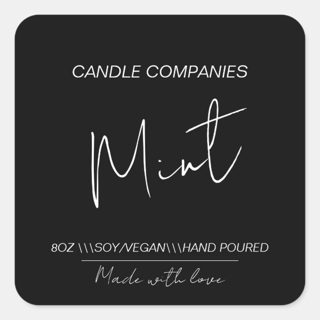 Pegatina Cuadrada Script Black Soy Vegan Candaker Business (Anverso)