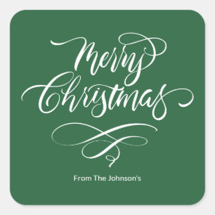 Pegatina Cuadrada Script Calligraphy Feliz Navidad