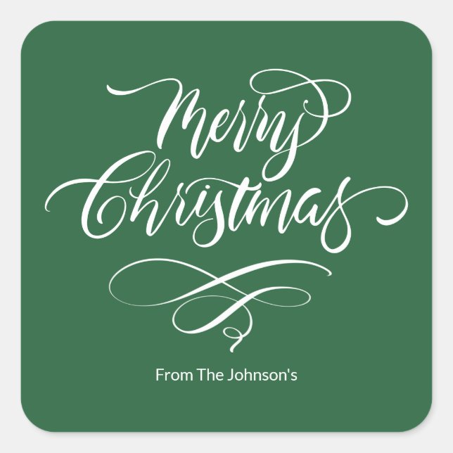 Pegatina Cuadrada Script Calligraphy Feliz Navidad (Anverso)