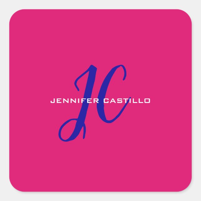 Pegatina Cuadrada Script de caligrafía profesional Monograma Girly (Anverso)