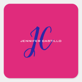 Pegatina Cuadrada Script de caligrafía profesional Monograma Girly