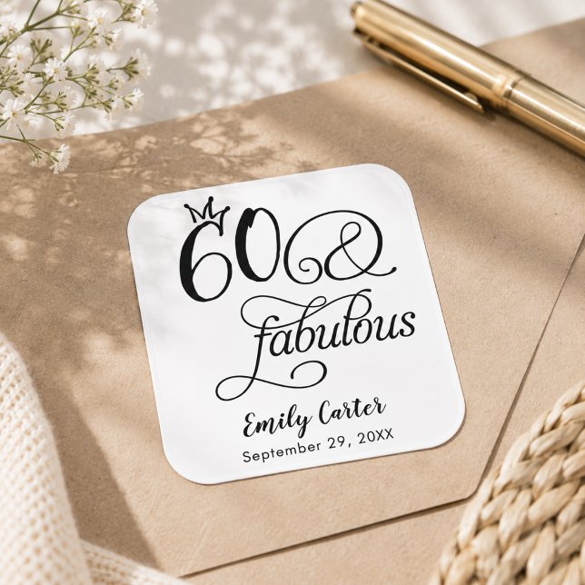 Pegatina Cuadrada Script de Sesenta y Fabuloso Cumpleaños 60 (Subido por el creador)