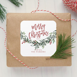 Pegatina Cuadrada Script Feliz Navidad Acuarela
