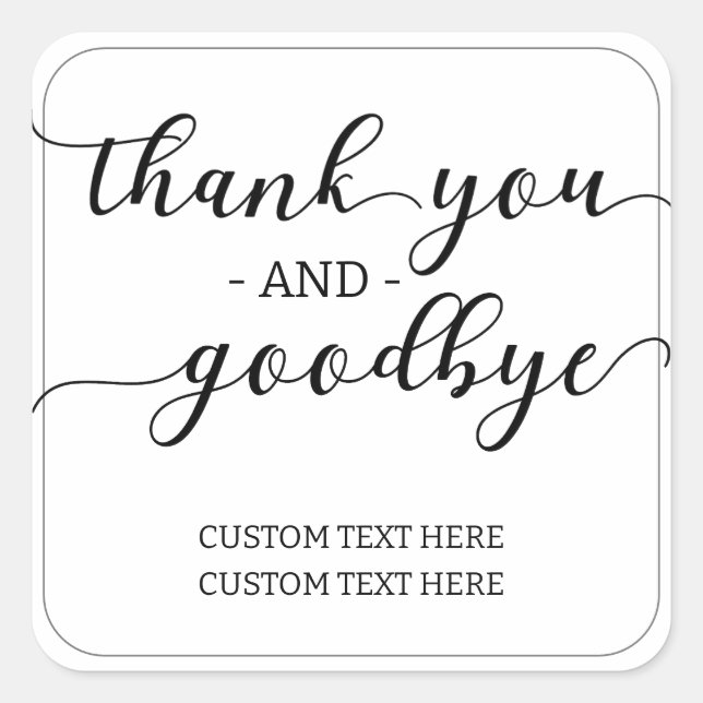 Pegatina Cuadrada Script Moderno Gracias Y Adiós Jubilación (Anverso)