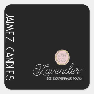 Pegatina Cuadrada Script Soy Vegan Candle Maker Black Logo