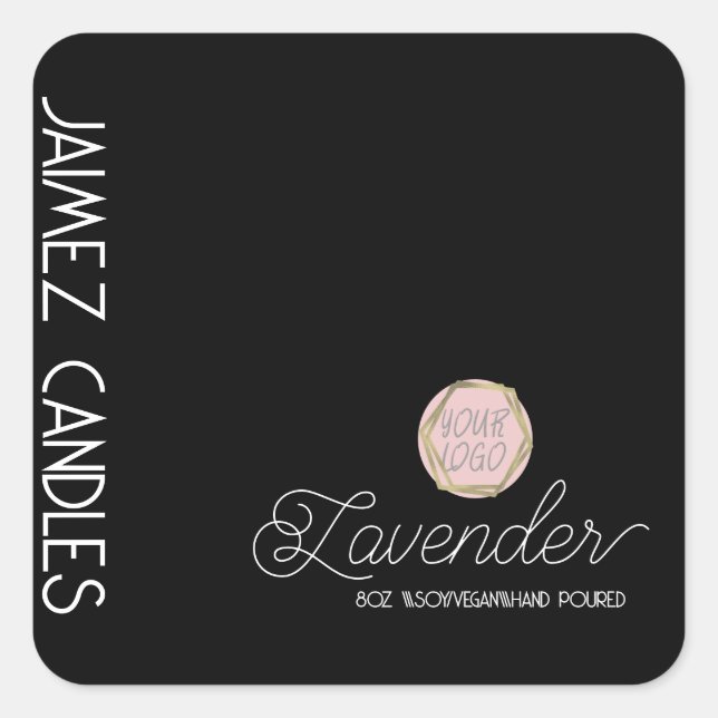 Pegatina Cuadrada Script Soy Vegan Candle Maker Black Logo (Anverso)