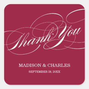 PEGATINA CUADRADA SCRIPT THANKS   ETIQUETAS DE BODA FAVOR