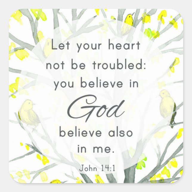 Pegatina Cuadrada Scripture John 14 Bible Verse Birds Religious (Anverso)