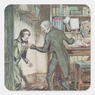 Pegatina Cuadrada Scrooge y Bob Cratchit