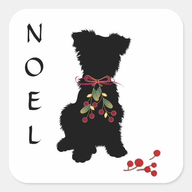 Pegatina Cuadrada Scruffy Mutt NOEL (Anverso)