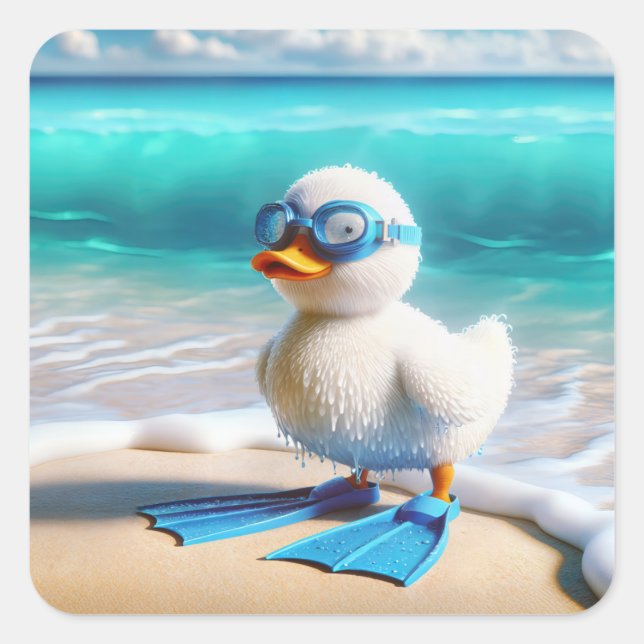 Pegatina Cuadrada Scuba Diver Duckling (Anverso)