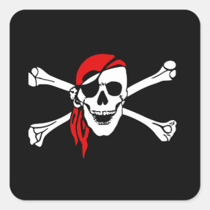 Pegatina Cuadrada Scull y bandera pirata