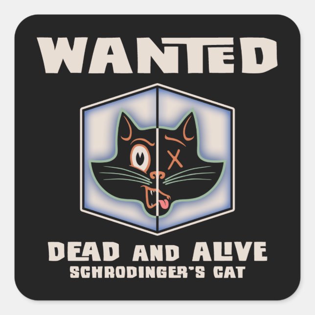 Pegatina Cuadrada Se busca el gato de Schrodinger (Anverso)