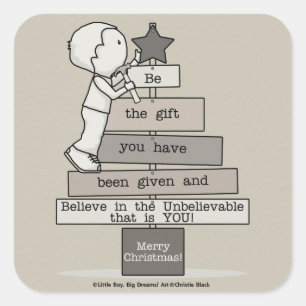 Pegatina Cuadrada Sé el Árbol Regalo-Navidad (Tan)