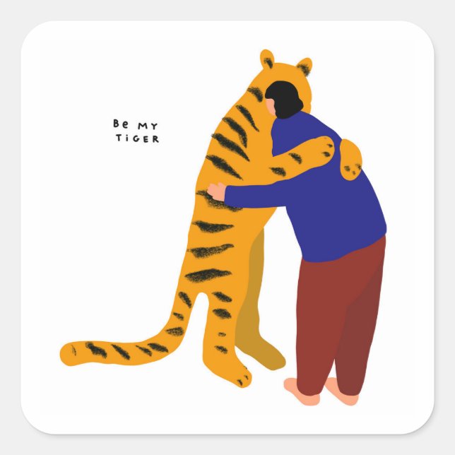 Pegatina Cuadrada Sé mi tigre (Anverso)