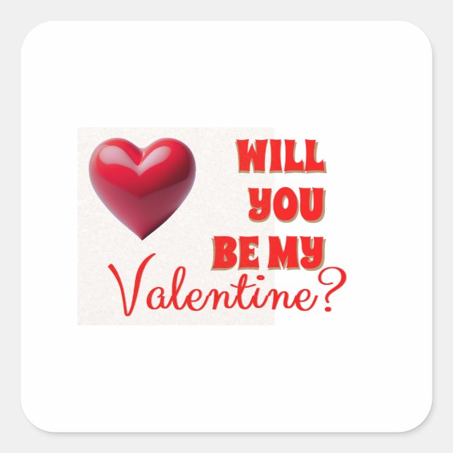 Pegatina Cuadrada Sé mi Valentín (Anverso)