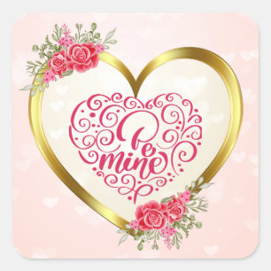 Pegatina Cuadrada Sé Mía" Texto Vintage: Feliz Día de San Valentín