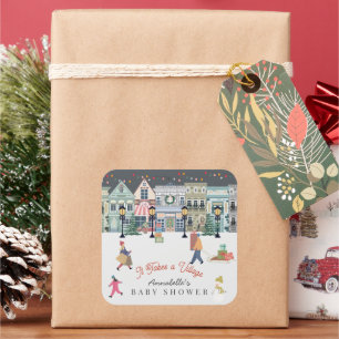 Pegatina Cuadrada Se Necesita Un Baby Shower De Village Holiday Town