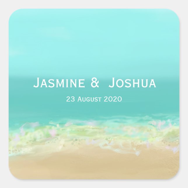 Pegatina Cuadrada Se personaliza el agua azul acuático/playa pintada (Anverso)