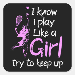 Pegatina Cuadrada sé que juego como un tenis chica