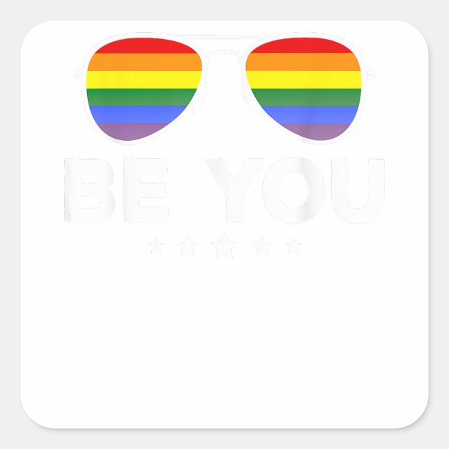 Pegatina Cuadrada Sé tú gafas de sol arcoiris LGBT (Anverso)