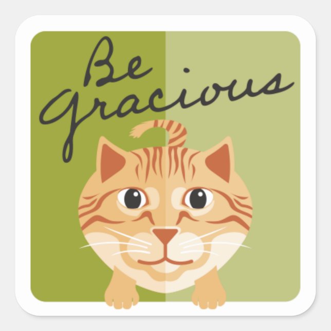 Pegatina Cuadrada Sea Gracioso Naranja Kitty Cat Olive Green (Anverso)