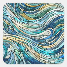 Pegatina Cuadrada Sea of Waves Teal Mosaic Fine Art