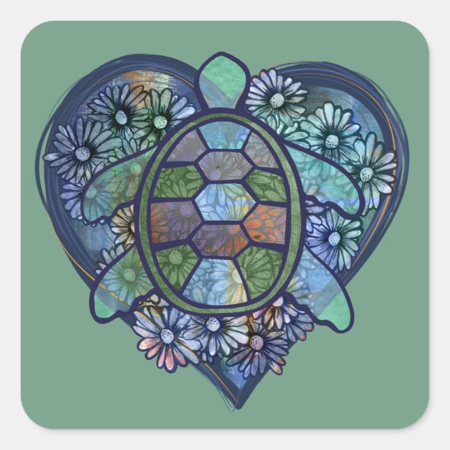 Pegatina Cuadrada Sea turtle love (Anverso)