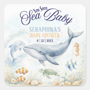 Pegatina Cuadrada Sea You Soon Baby Shower