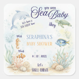 Pegatina Cuadrada Sea You Soon Baby Shower