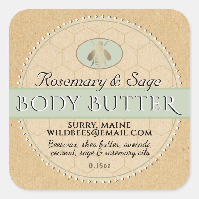 Pegatina Cuadrada Seafoam en Kraft Beeswax Body Butter (Anverso)