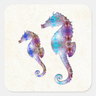 PEGATINA CUADRADA SEAHORSE 1 DOBLE BEBÉ AZUL Y MOSAICO ROJO