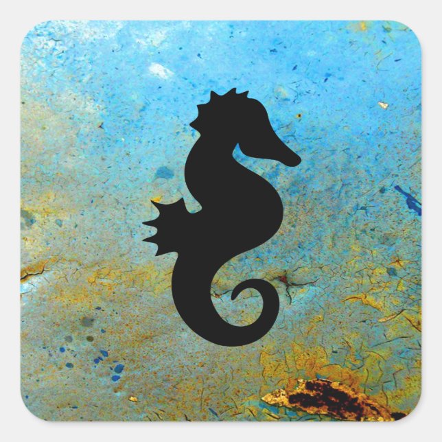 Pegatina Cuadrada Seahorse Silhouette (Anverso)