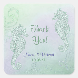 Pegatina Cuadrada Seahorse Sparkle Boda - Gracias