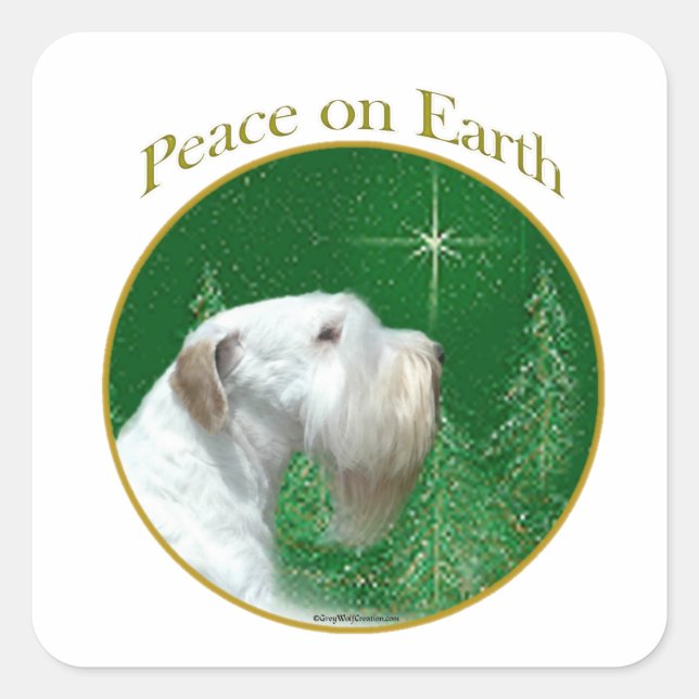 Pegatina Cuadrada Sealyham Terrier Peace on Earth (Anverso)