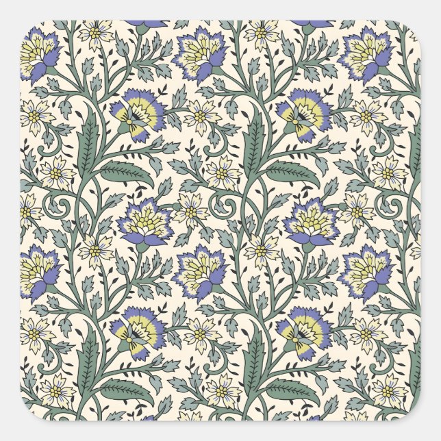 Pegatina Cuadrada Seamless blue, yellow, and white floral pattern  (Anverso)