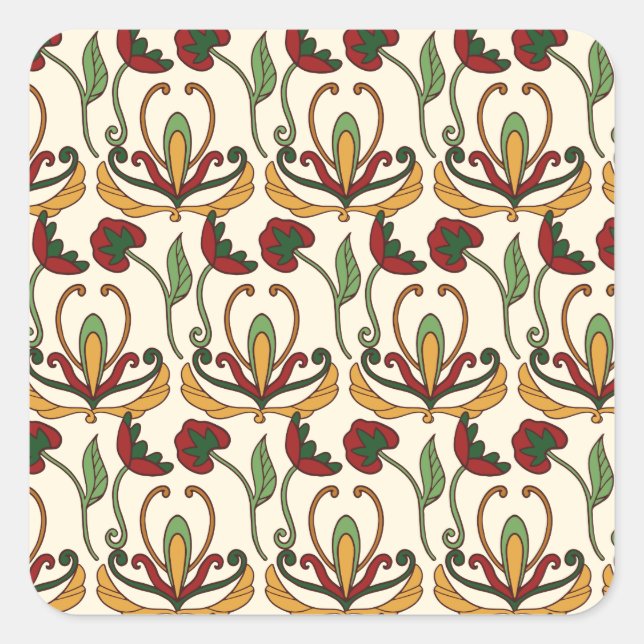 Pegatina Cuadrada Seamless floral pattern with red and yellow  (Anverso)