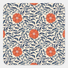 Pegatina Cuadrada Seamless floral pattern with vibrant orange flower