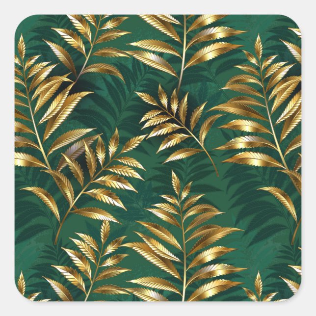 Pegatina Cuadrada Seamless pattern with golden ferns (Anverso)