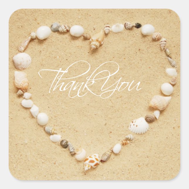 Pegatina Cuadrada Seashell Heart Gracias (Anverso)