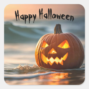 Pegatina Cuadrada Seashore Halloween Jack-o-Lantern