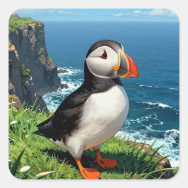 Pegatina Cuadrada Seaside Puffin Illustration  