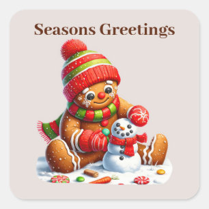 Pegatina Cuadrada Seasons Greetings add message gingerbread