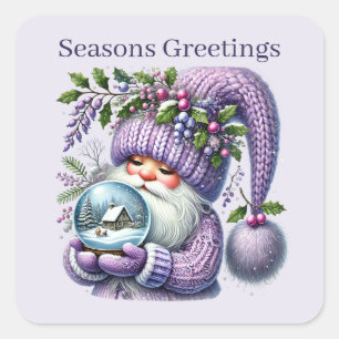Pegatina Cuadrada Seasons Greetings baking gnome añadir texto