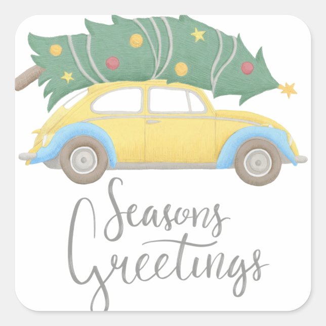 Pegatina Cuadrada Seasons Greetings Car & Tree (Anverso)