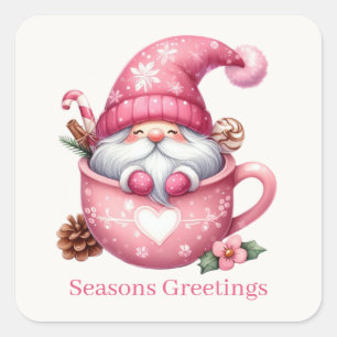 Pegatina Cuadrada Seasons Greetings cocoa gnome añadir texto