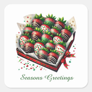 Pegatina Cuadrada Seasons Greetings dulces fresas recubiertas de car
