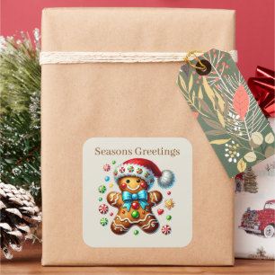 Pegatina Cuadrada Seasons Greetings gingerbread añadir texto